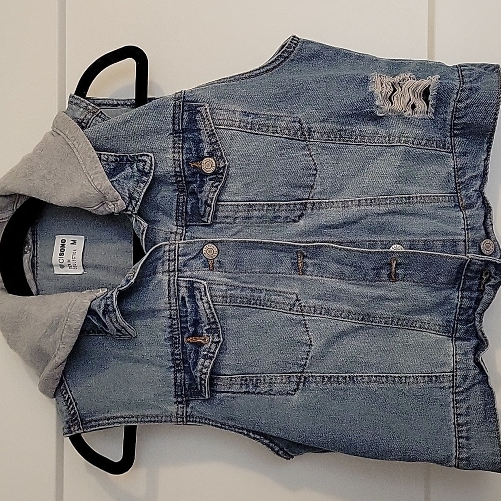 Ci Sono Junior's Denim Vest with Gray Hood